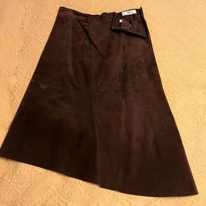 DKNY City Brown Suede Assymetrical Midi Skirt. Size 10